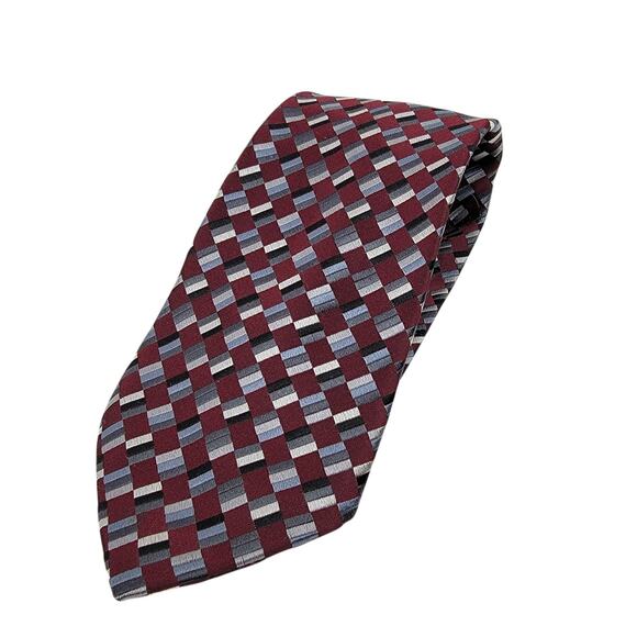Pronto Uomo Red All Silk Geometric Printed Tie Length  57" - Picture 1 of 4